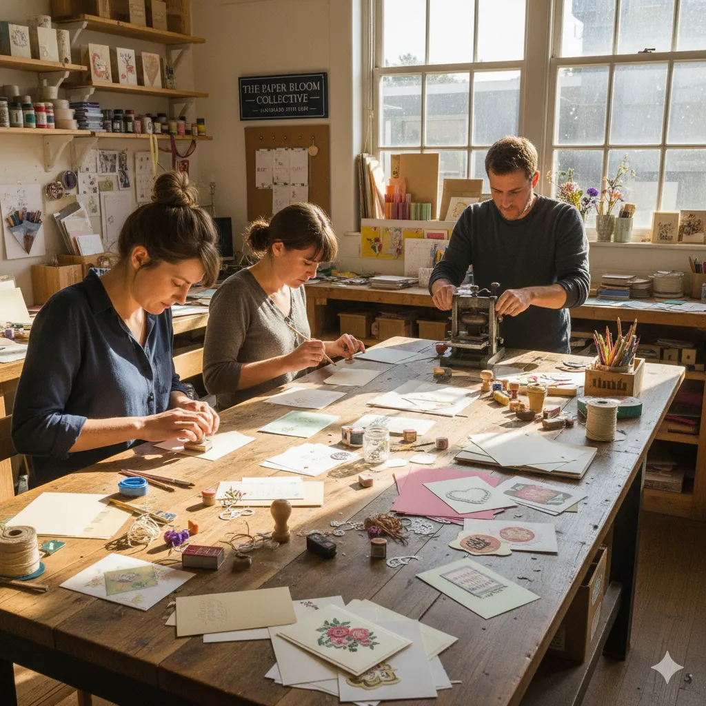 Artisan team working on handmade cards